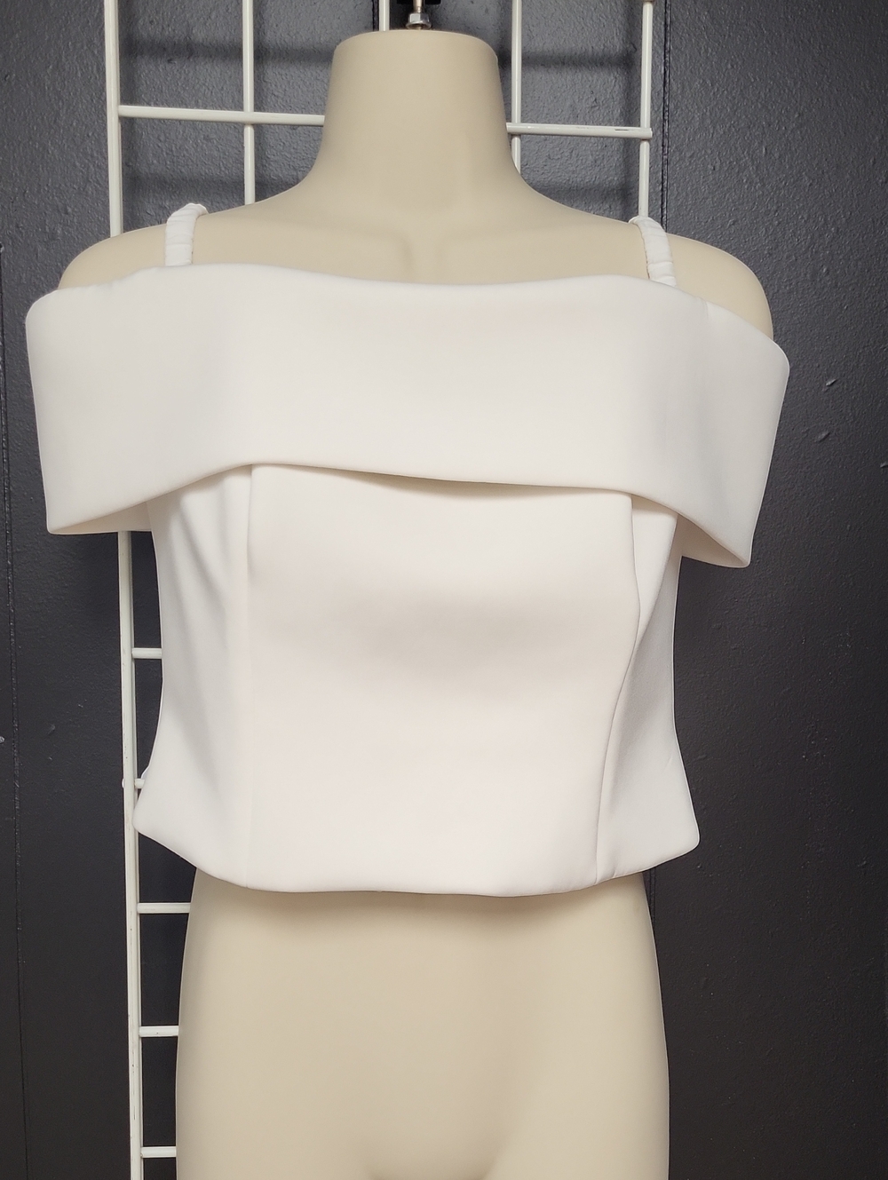 Eliza J White Off-Shoulder Folded Neck Crop Top, Size 4